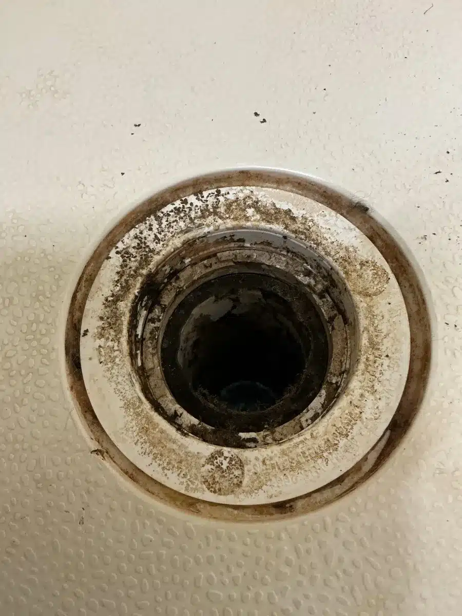 Clogged bathroom sink drain before drain cleaning in Pittsburgh, PA
