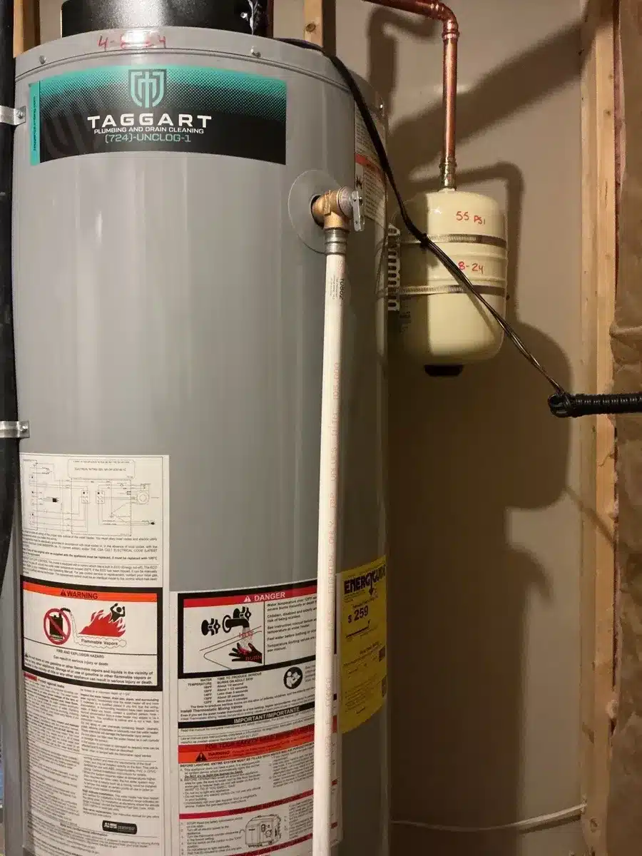 Gas water heater replacement with new water line connections in Pittsburgh, PA