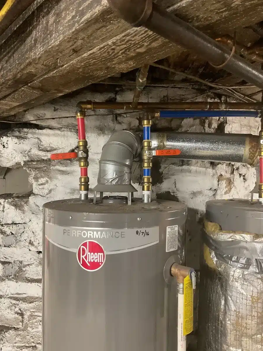 Water heater installation with expansion tank and updated piping in Pittsburgh, PA