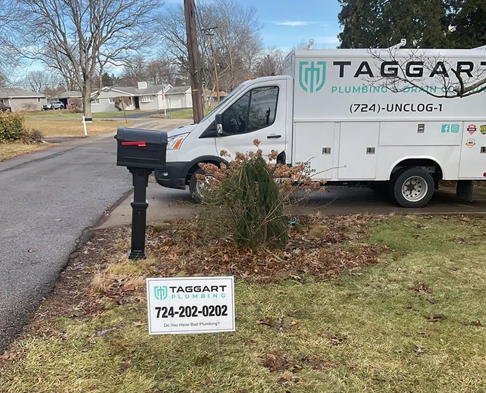 Taggart Plumbing service vehicle at Pittsburgh, PA home for plumbing repair