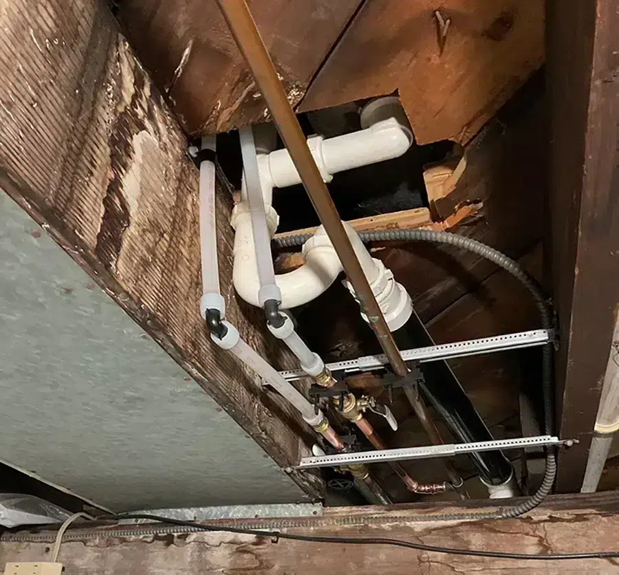 Exposed basement plumbing line repair in Pittsburgh, PA