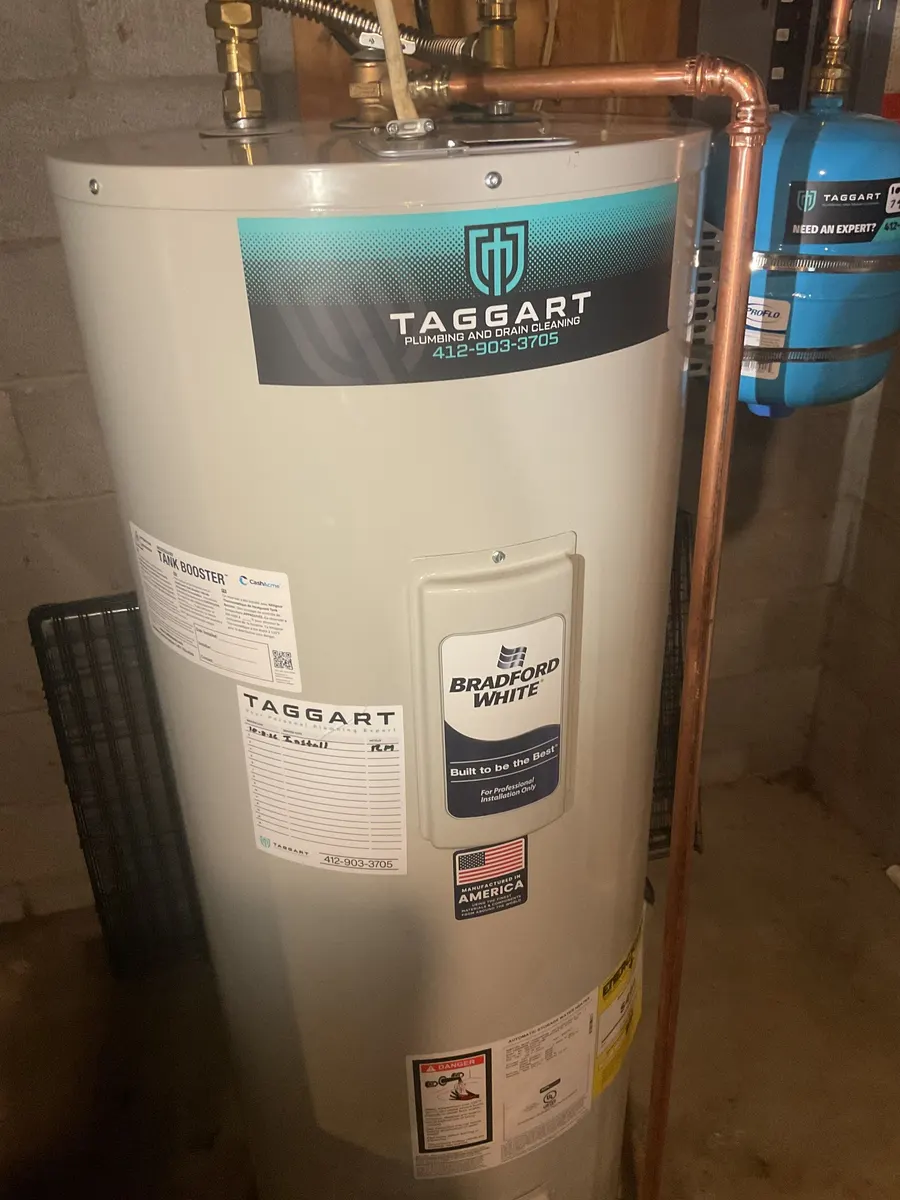 Bradford White water heater with Taggart service label in Pittsburgh, PA