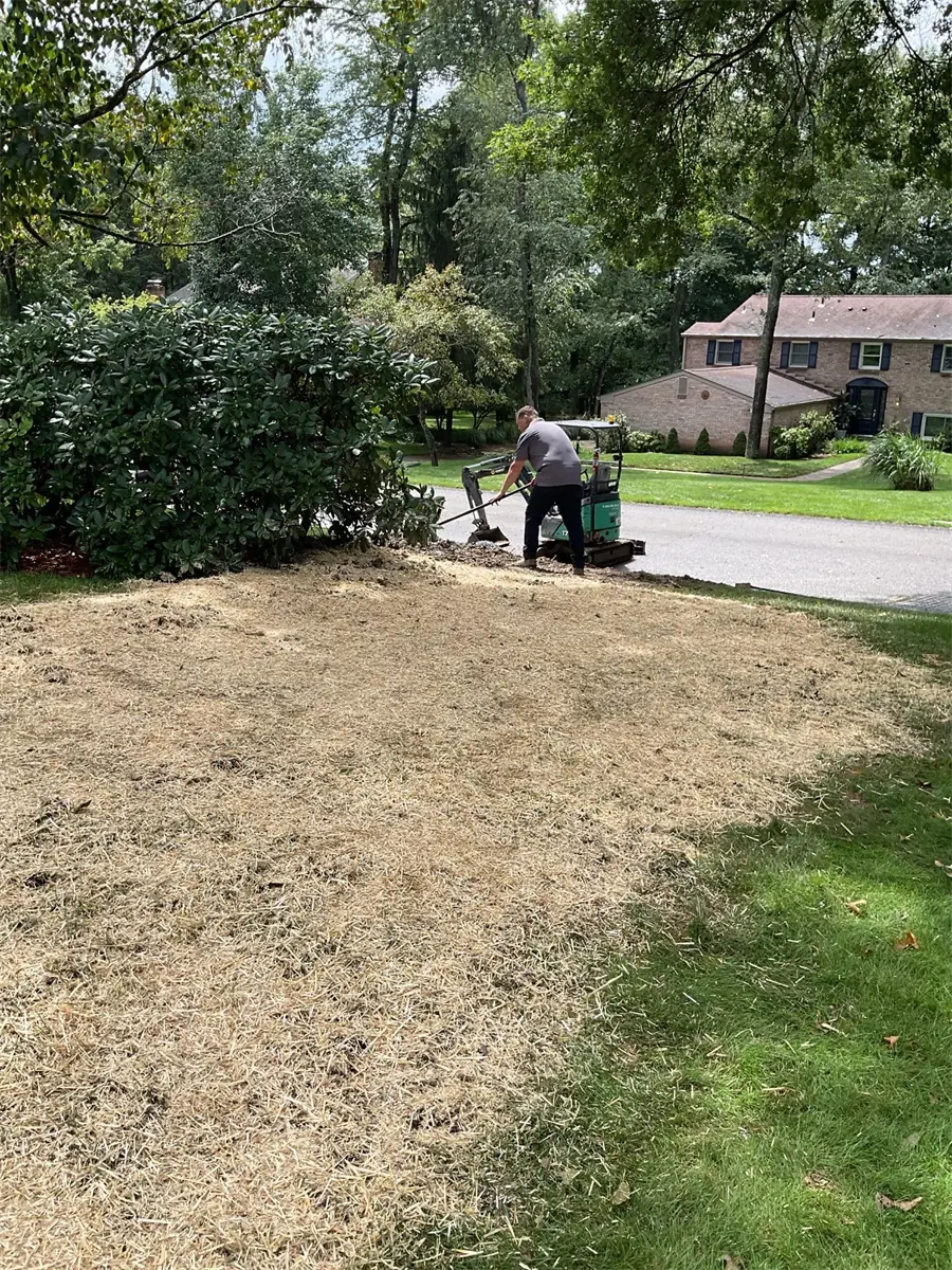 Lawn regraded and seeded after a water line replacement in Pittsburgh, PA
