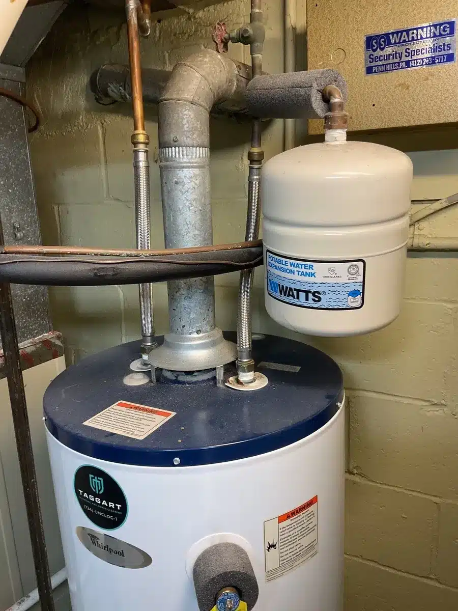 Water heater installation with expansion tank and filtration system in Pittsburgh, PA
