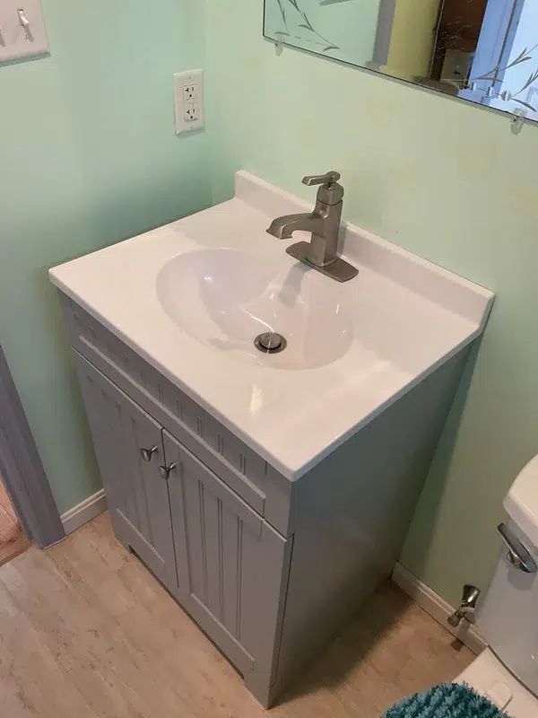 Bathroom vanity and sink installation completed by local plumbing company Taggart in the Pittsburgh, PA area.