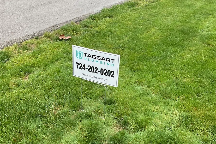 Taggart Plumbing Drop Cloth Kings yard sign in Industry PA