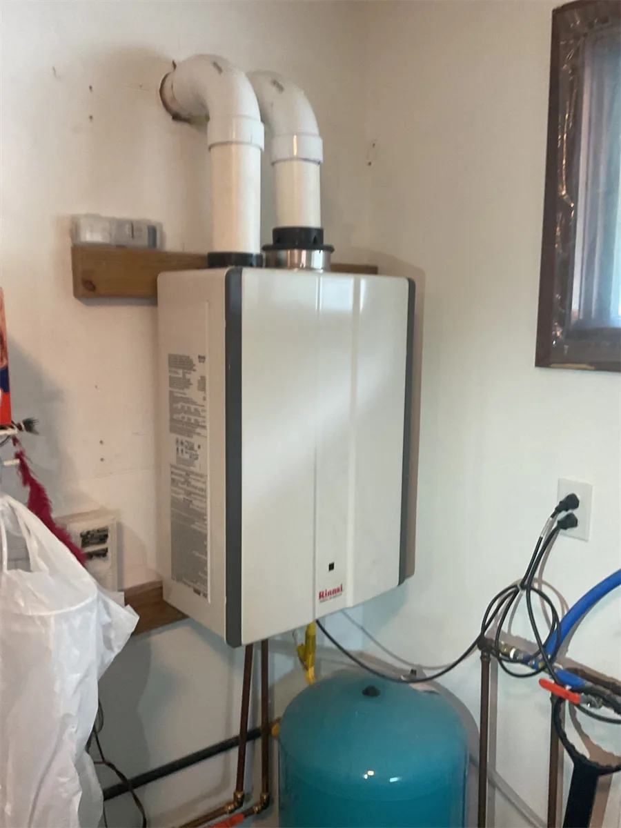 Rinnai tankless water heater wall-mounted with expansion tank in Pittsburgh, PA